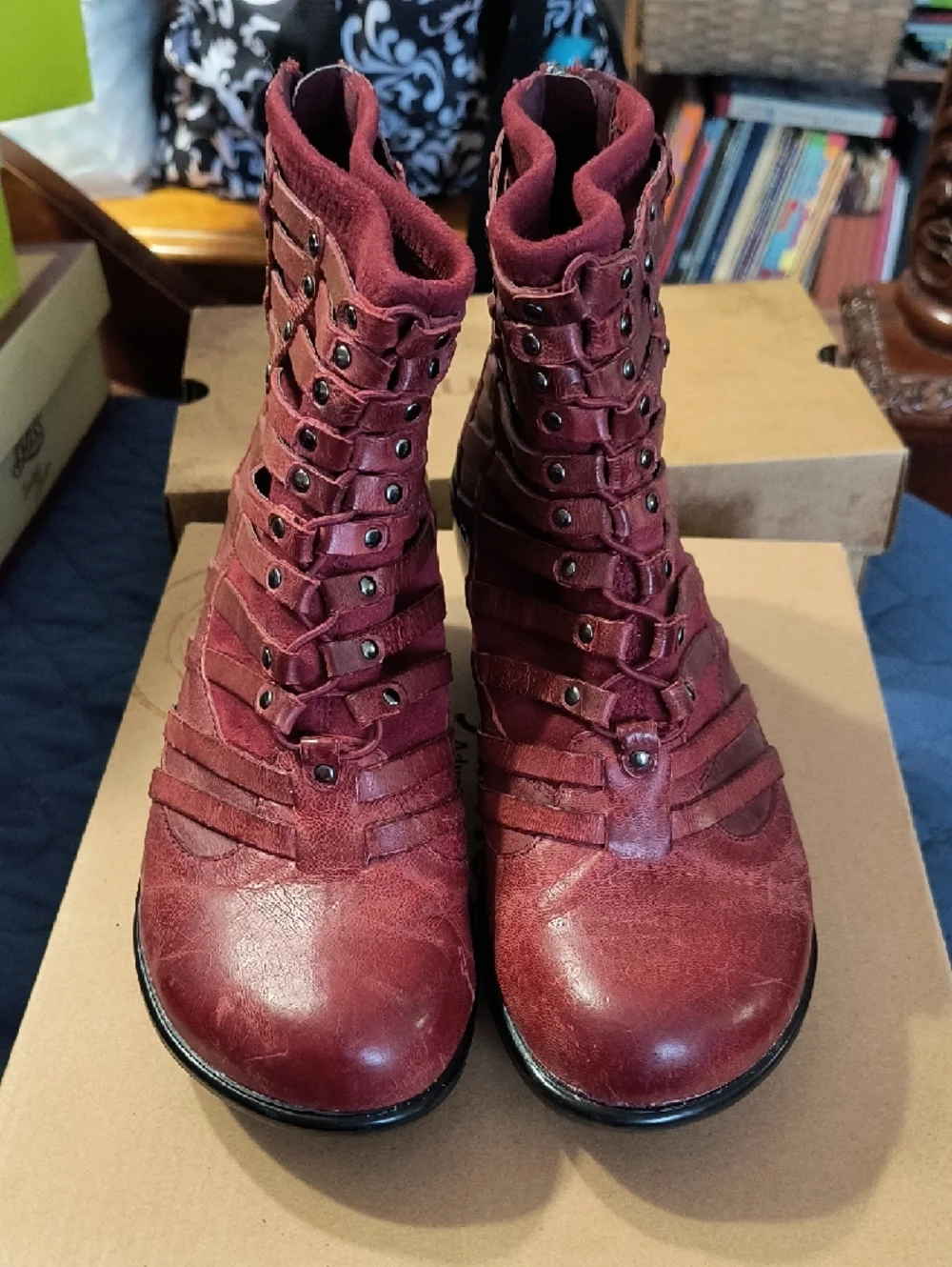 Jambu Burgundy Candy Wedge Ankle Boots - Picture 2 of 8
